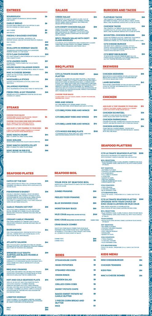 Cj's Crab Shack and Grill Penrith Dinner Menu